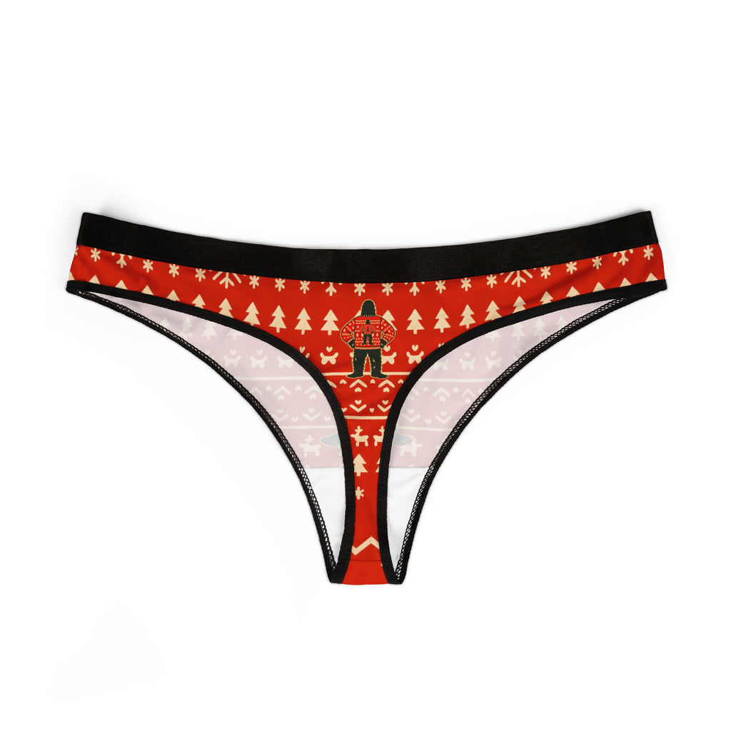 Bigfoots Ugly Christmas Sweater Festive Women's Thongs