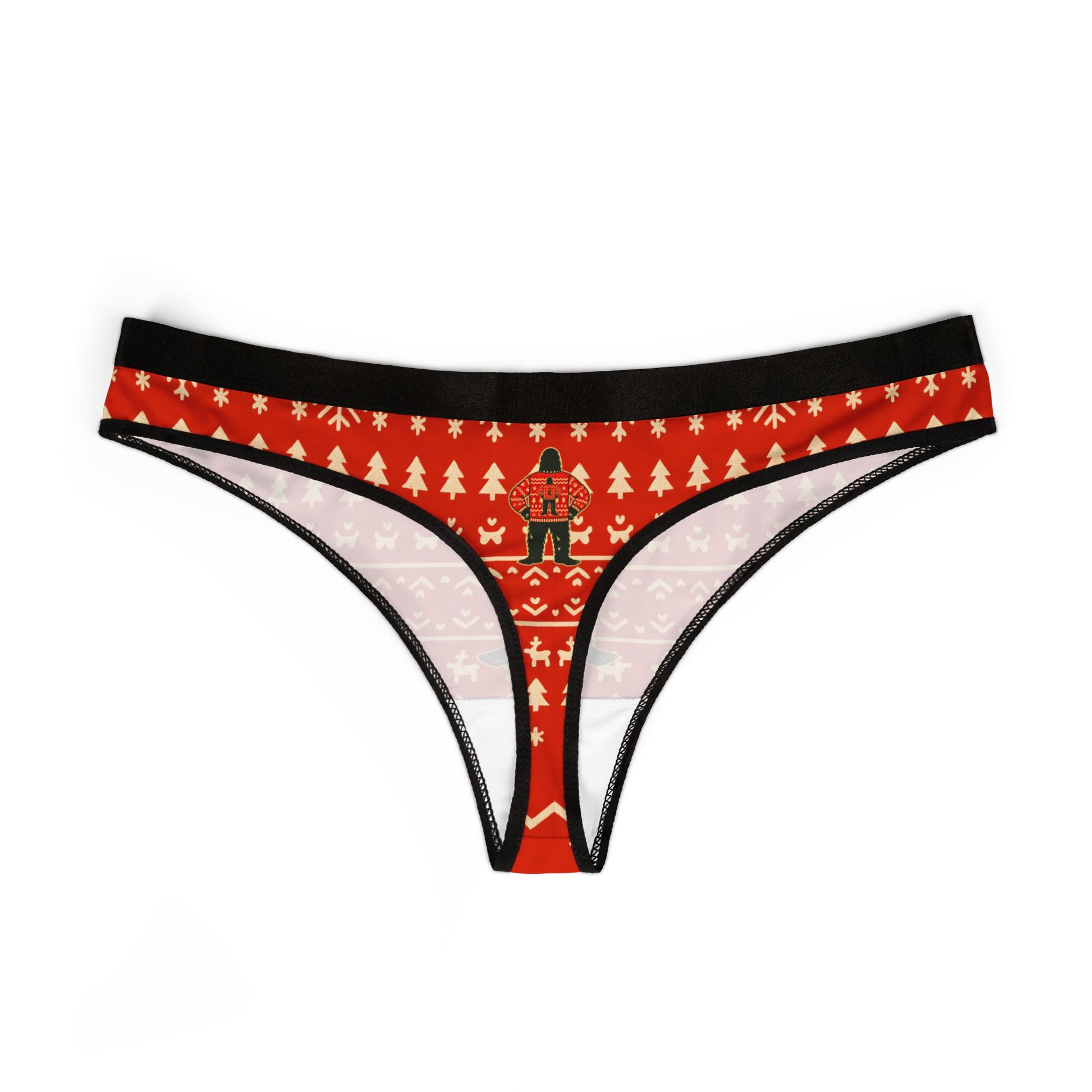 Bigfoots Ugly Christmas Sweater Festive Women's Thongs