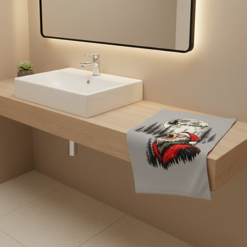 Silent Night, Squatch Night – Holiday Hand Towel  Description: