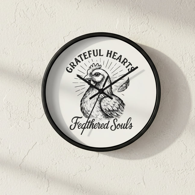 Grateful Hearts, Feathered Souls Rustic Farmhouse Wall Clock