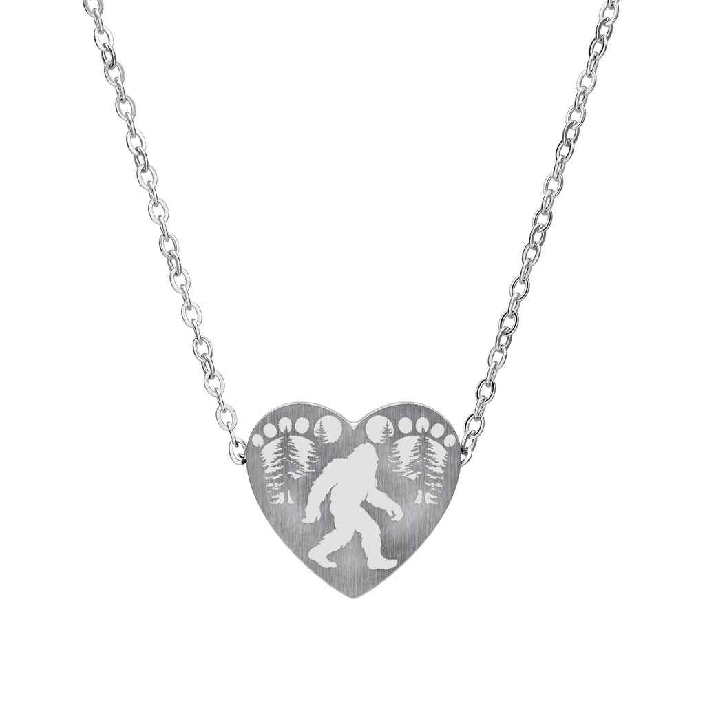 Heart of the Wild – Bigfoot Engraved Heart Necklace
