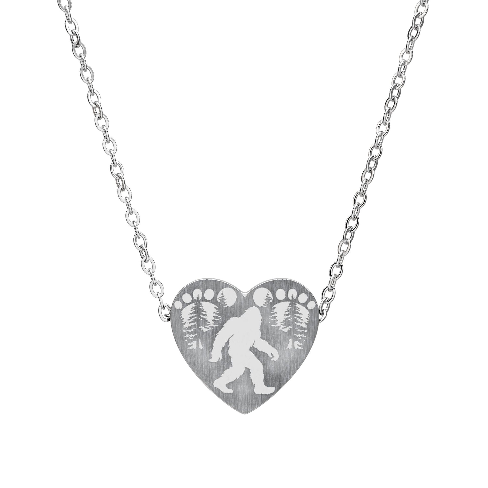 Heart of the Wild – Bigfoot Engraved Heart Necklace