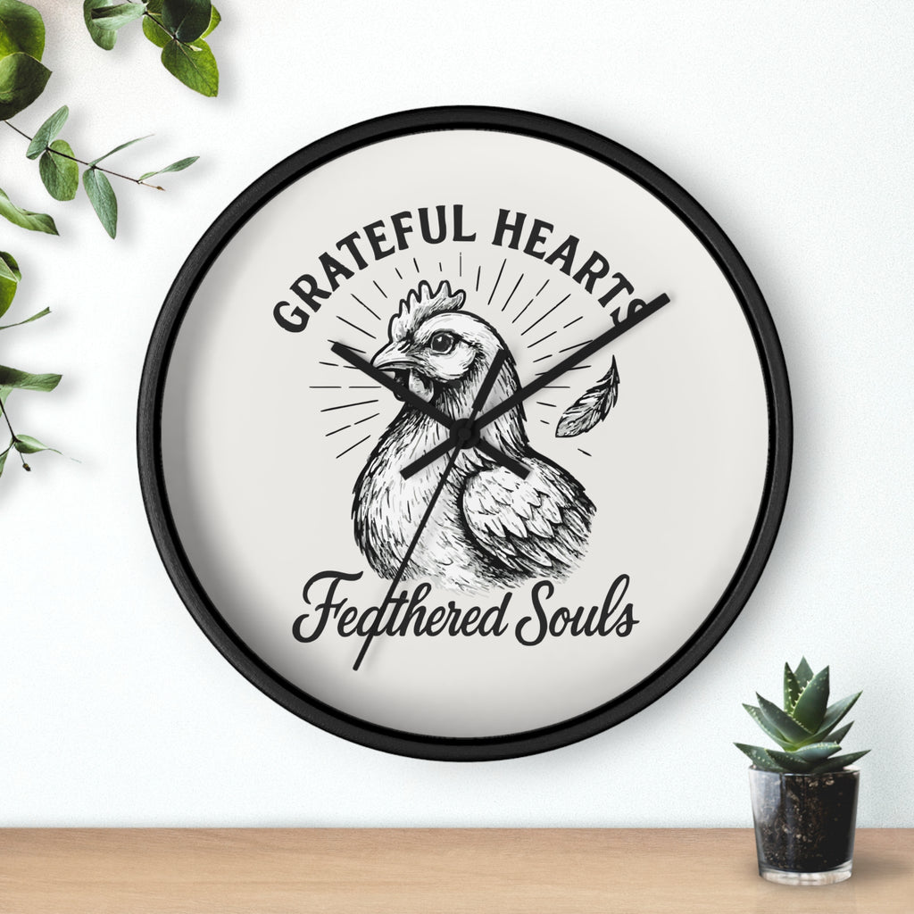 Grateful Hearts, Feathered Souls Rustic Farmhouse Wall Clock