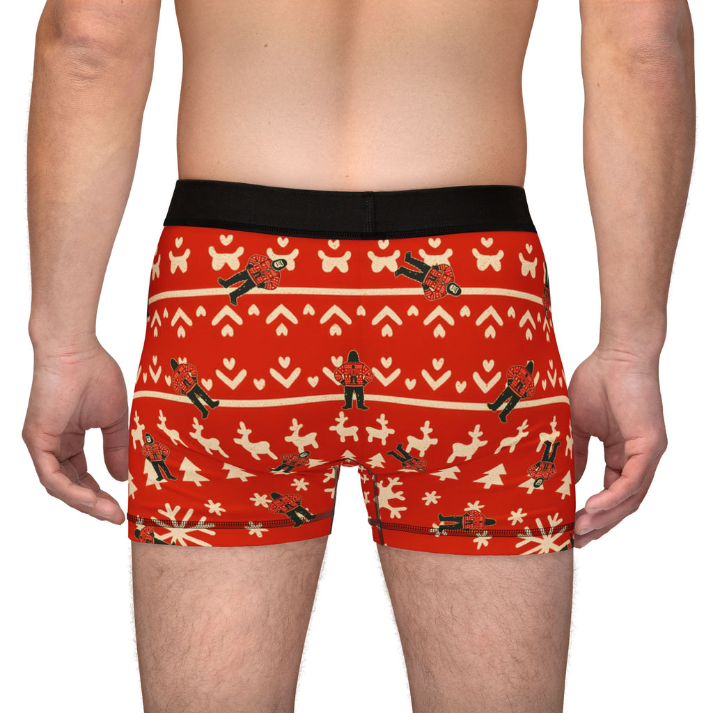Bigfoots Ugly Christmas Sweater Festive Holiday Boxers for Men