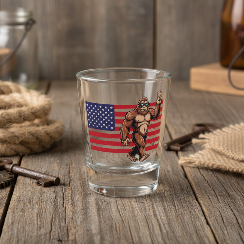 Patriotic Peace Squatch Shot Glass