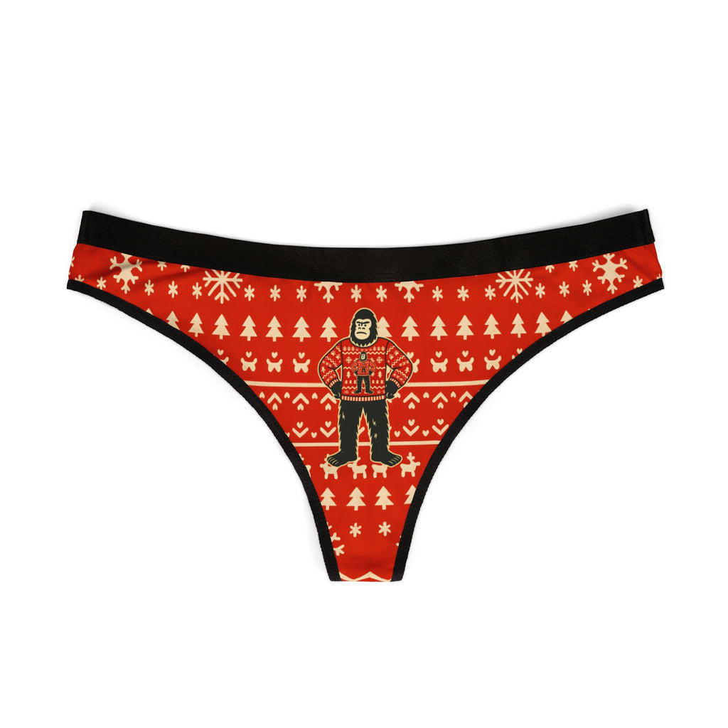 Bigfoots Ugly Christmas Sweater Festive Women's Thongs