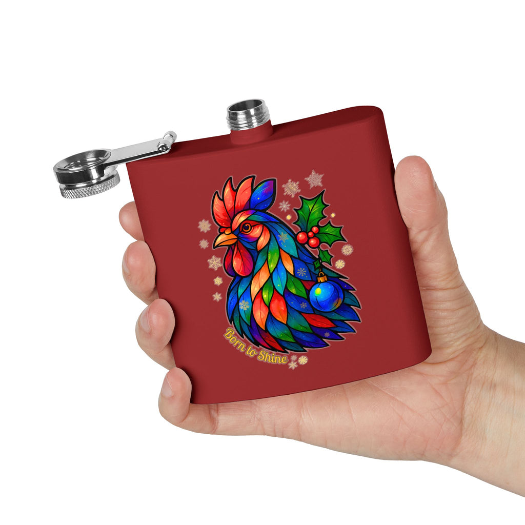 Born to Shine – Holiday Rooster Stainless Steel Flask