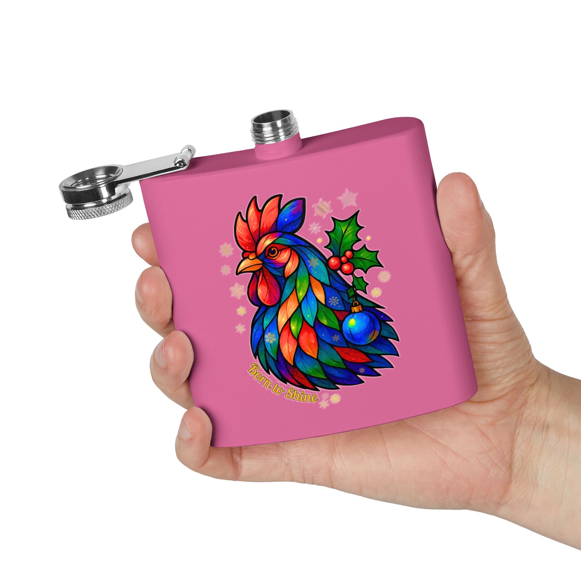 Born to Shine – Holiday Rooster Stainless Steel Flask
