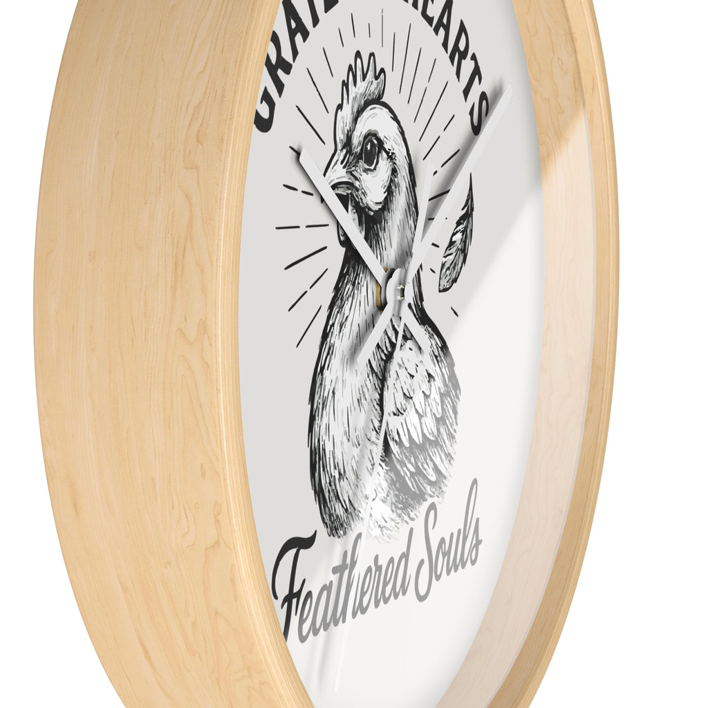Grateful Hearts, Feathered Souls Rustic Farmhouse Wall Clock
