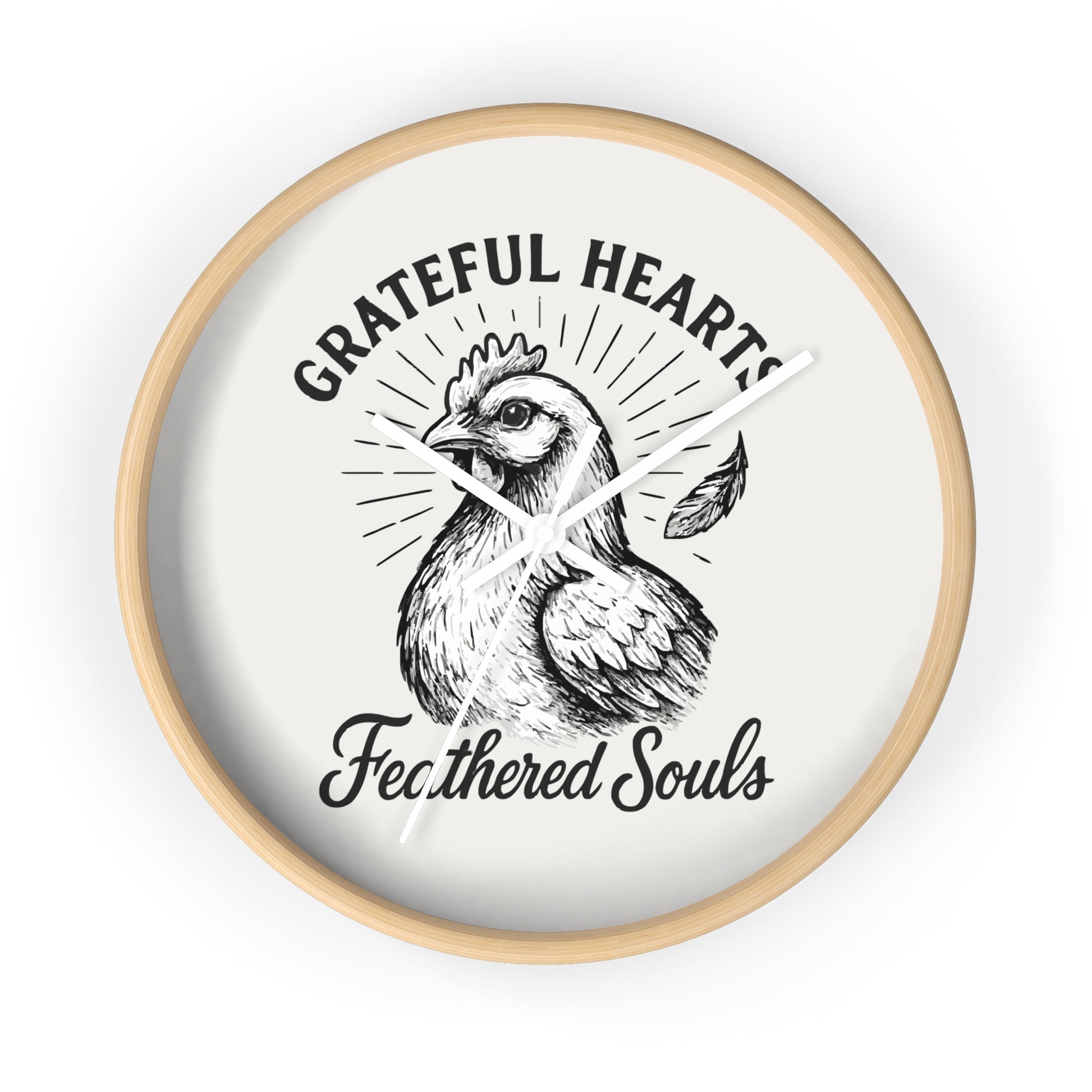 Grateful Hearts, Feathered Souls Rustic Farmhouse Wall Clock