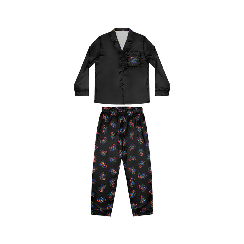 Born to Shine – Midnight Rooster Satin Pajama Set