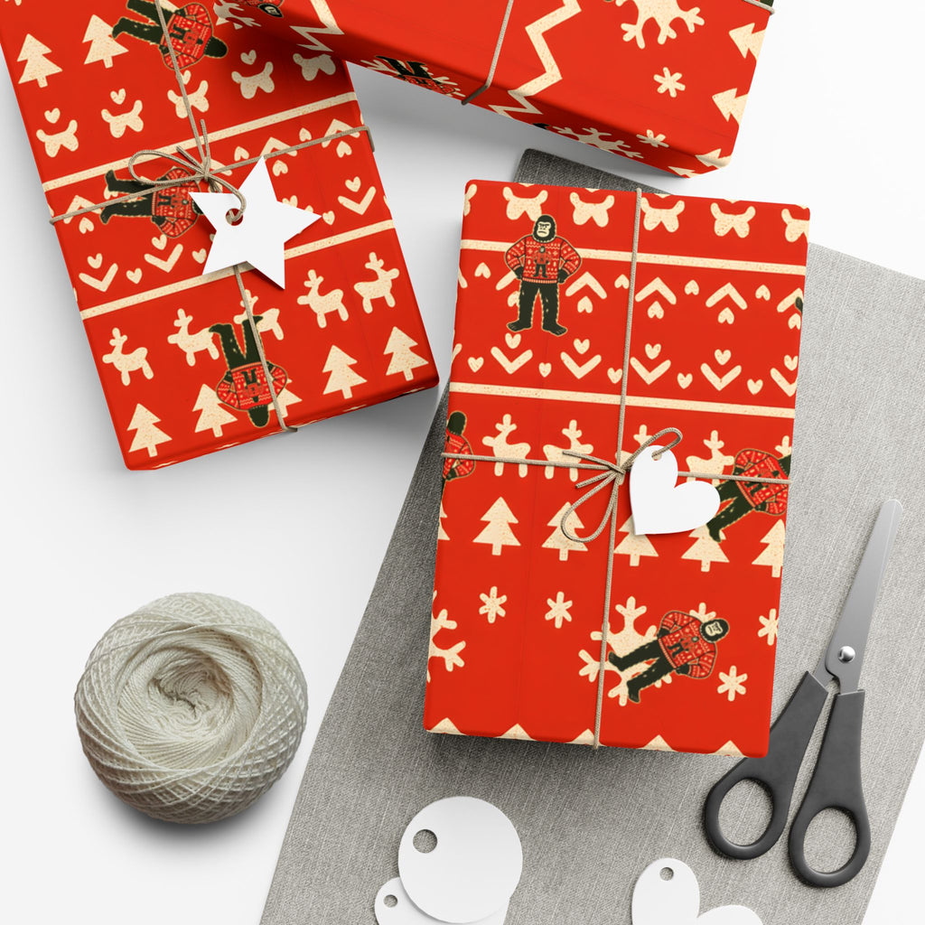 Bigfoots Ugly Christmas Sweater Festive Gift Wrap Paper