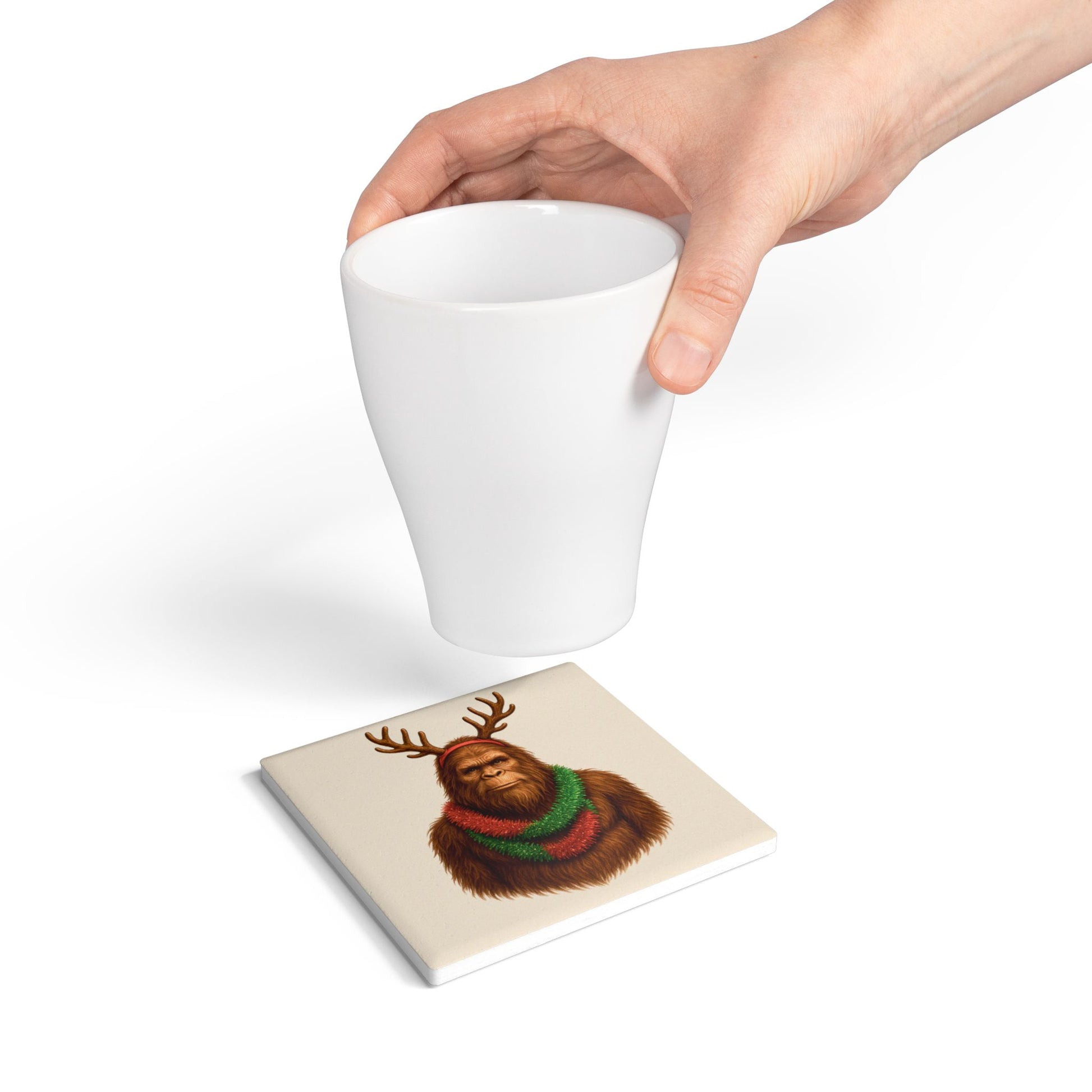 Reindeer Squatch – Holiday Ceramic Coaster Set