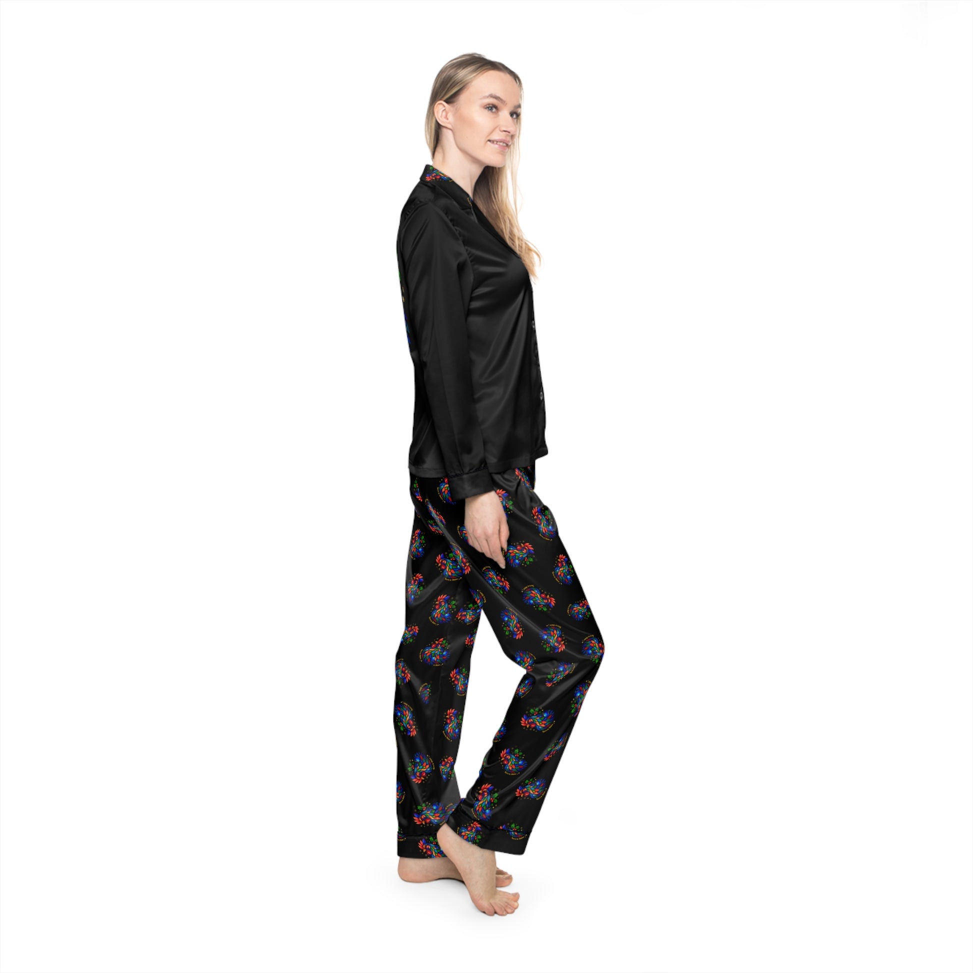 Born to Shine – Midnight Rooster Satin Pajama Set