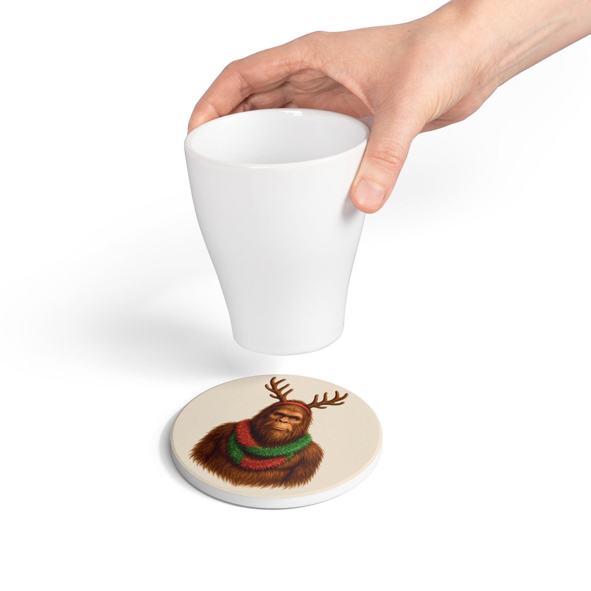 Reindeer Squatch – Holiday Ceramic Coaster Set