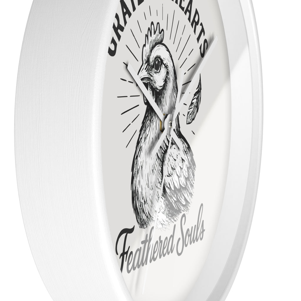 Grateful Hearts, Feathered Souls Rustic Farmhouse Wall Clock