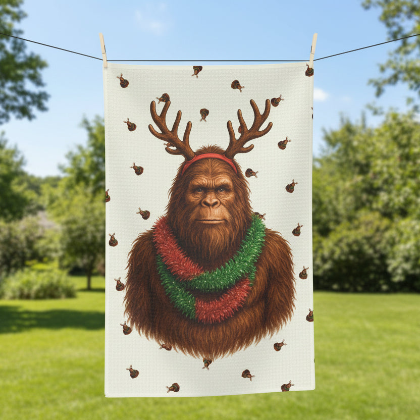 Reindeer Squatch Microfiber Tea Towel