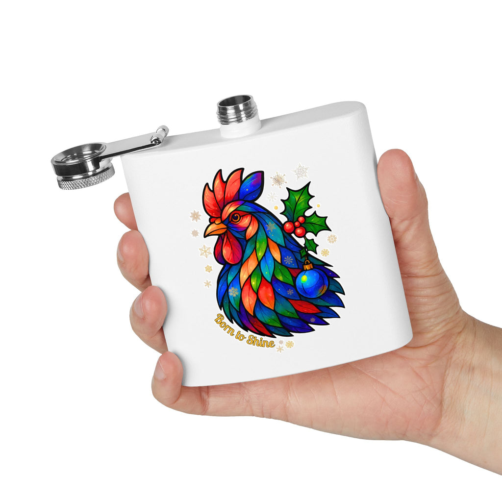 Born to Shine – Holiday Rooster Stainless Steel Flask