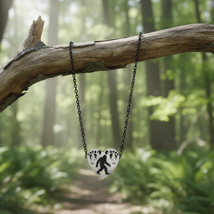 Heart of the Wild – Bigfoot Engraved Heart Necklace