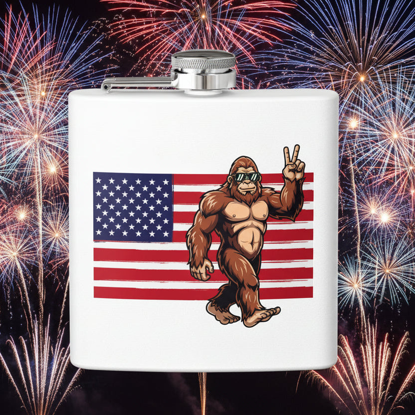 Patriotic Peace Squatch – Stainless Steel Flask