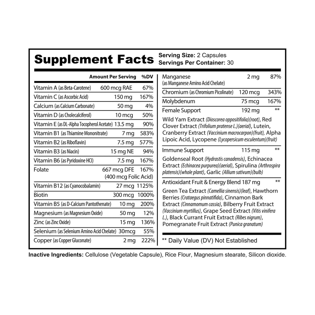 WildBound Multivitamin for Women Supplement (60 Capsules) - Hidden Realm Essentials