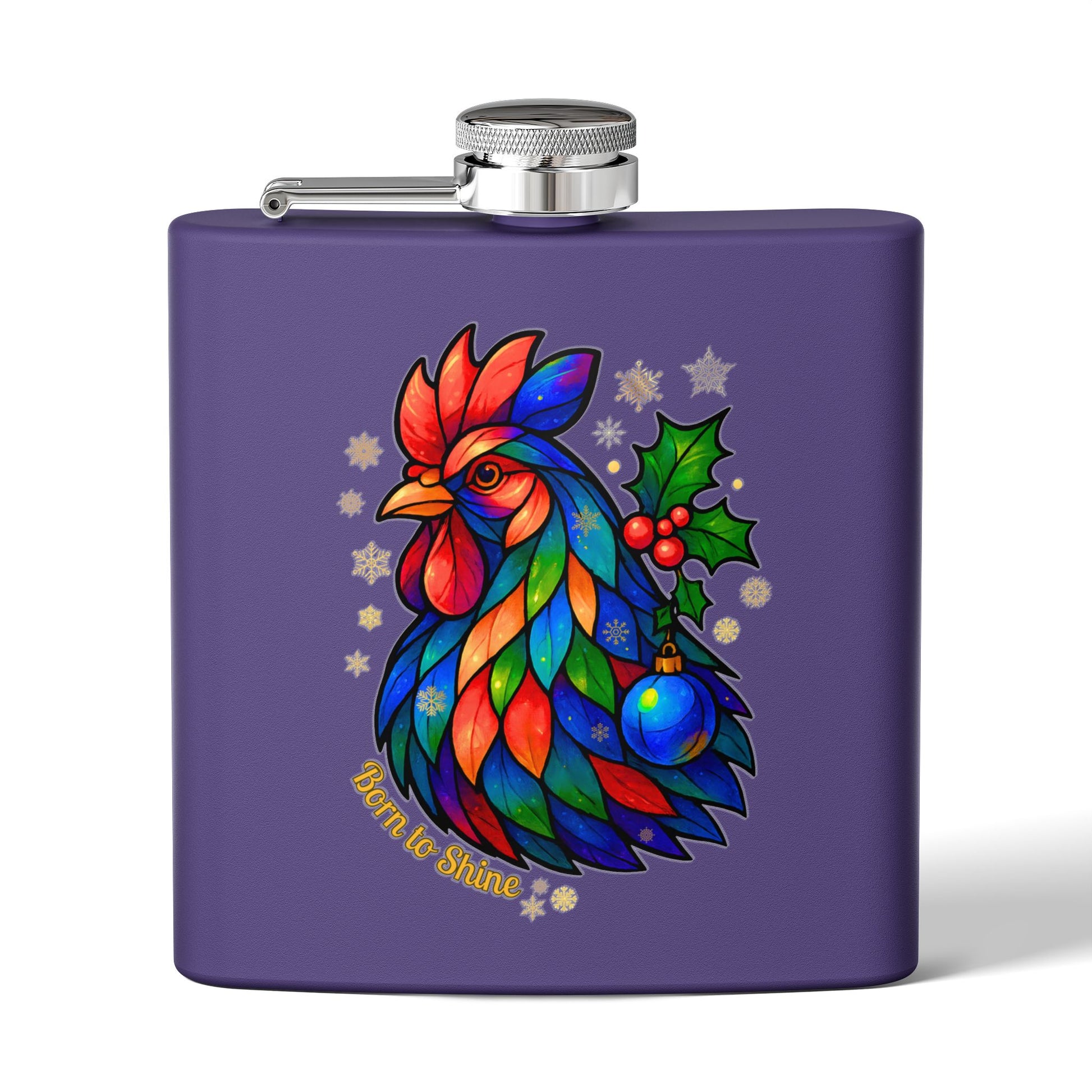 Born to Shine – Holiday Rooster Stainless Steel Flask