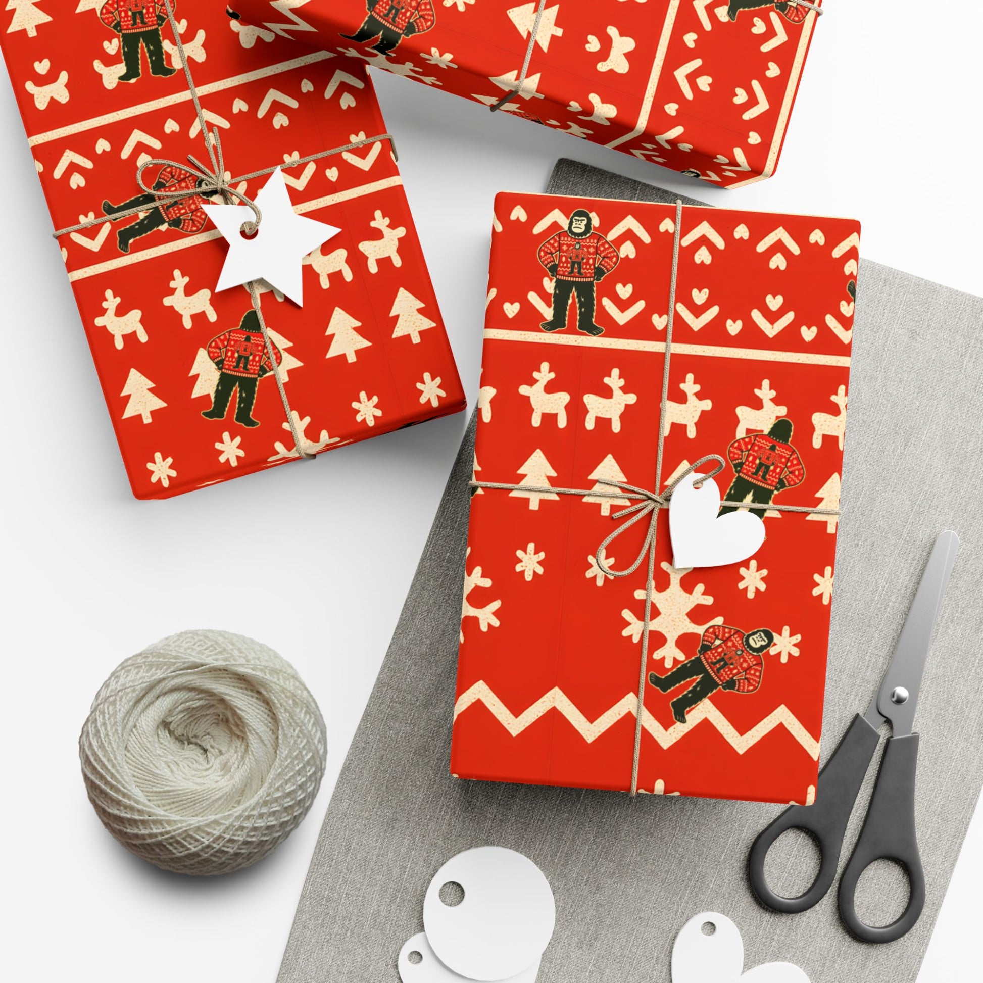 Bigfoots Ugly Christmas Sweater Festive Gift Wrap Paper