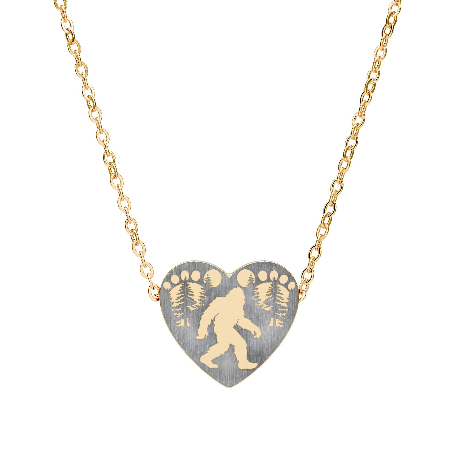 Heart of the Wild – Bigfoot Engraved Heart Necklace