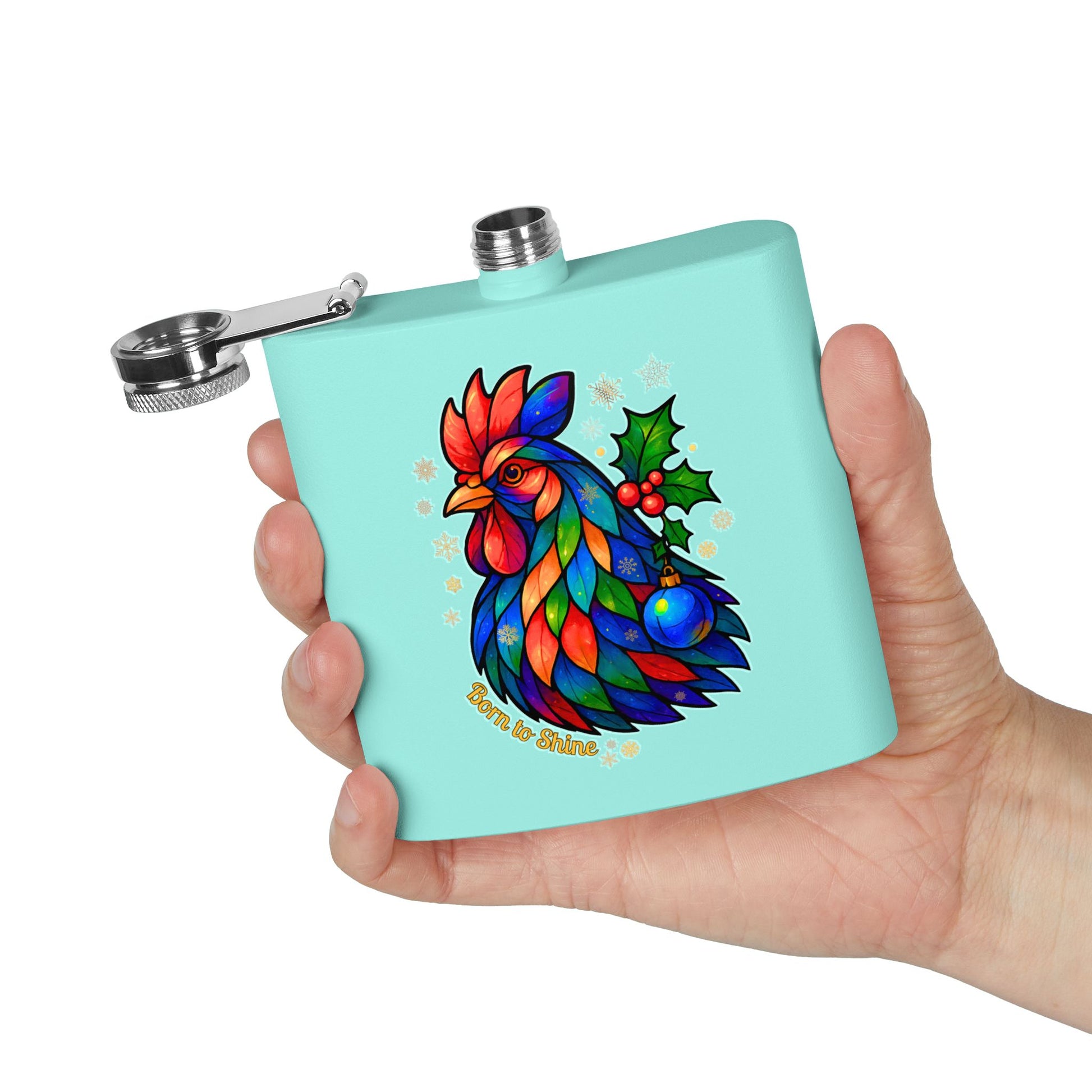 Born to Shine – Holiday Rooster Stainless Steel Flask