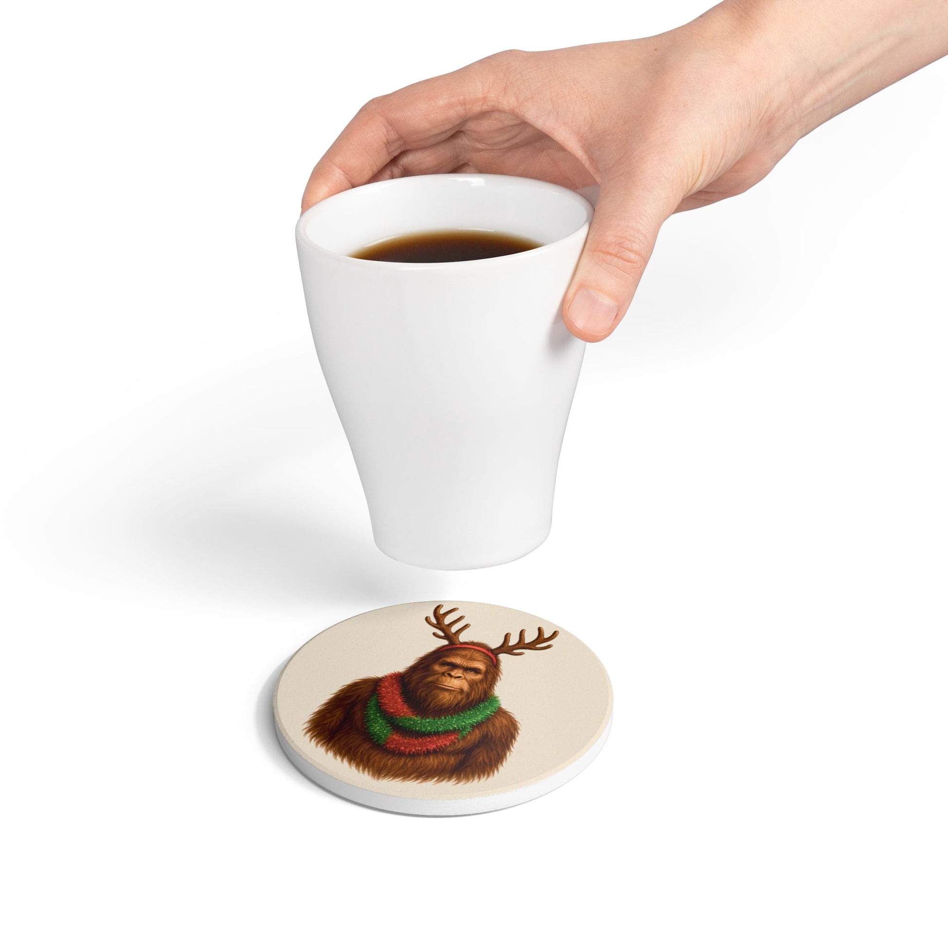 Reindeer Squatch – Holiday Ceramic Coaster Set