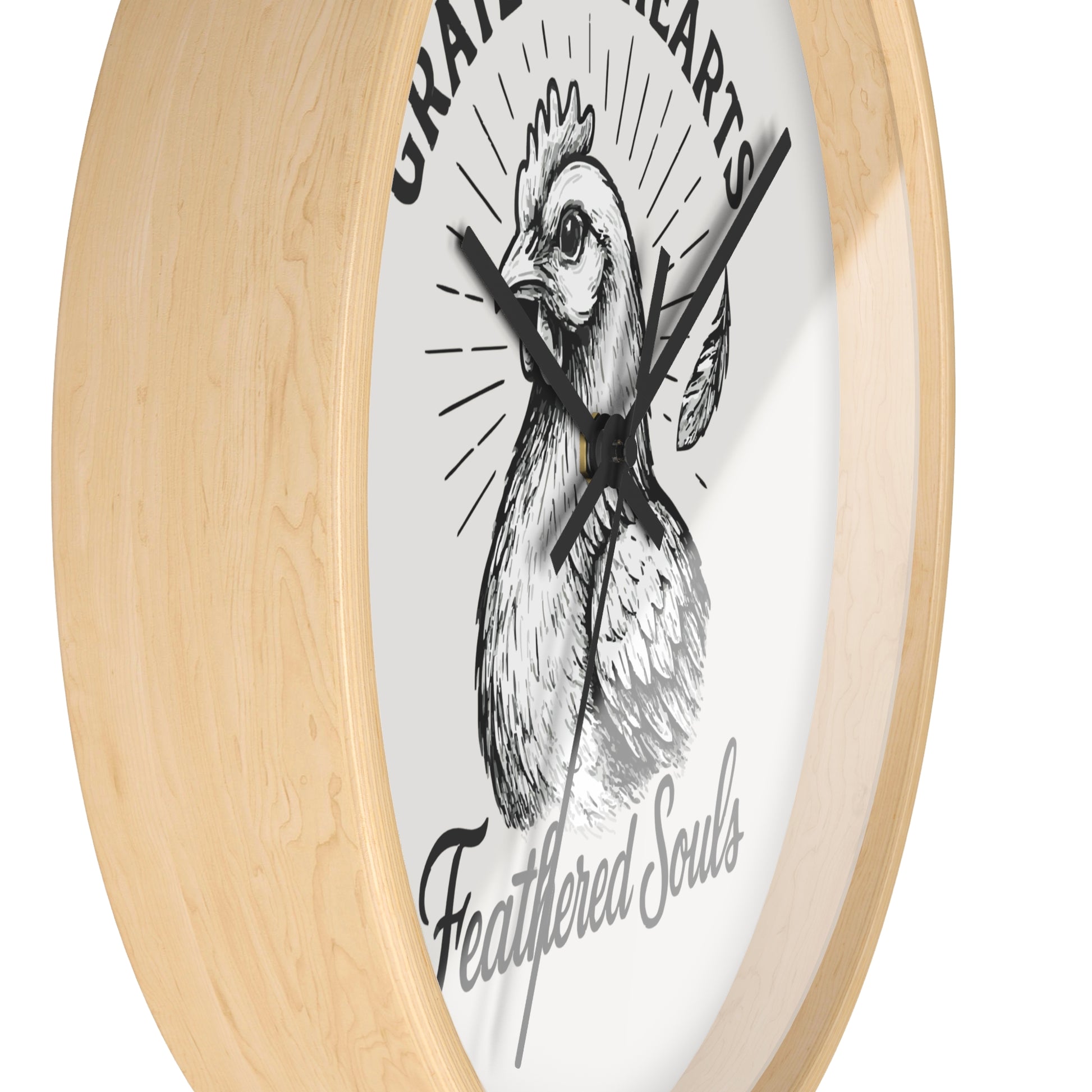 Grateful Hearts, Feathered Souls Rustic Farmhouse Wall Clock