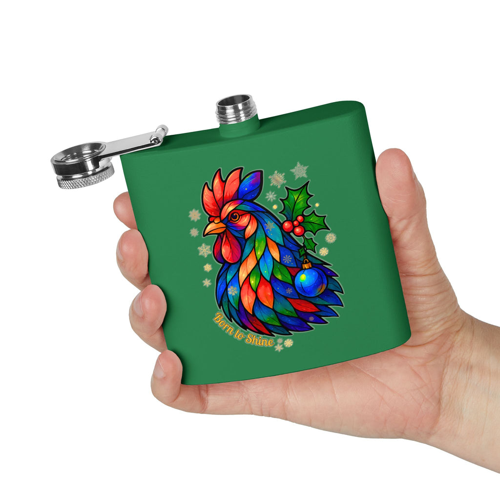 Born to Shine – Holiday Rooster Stainless Steel Flask