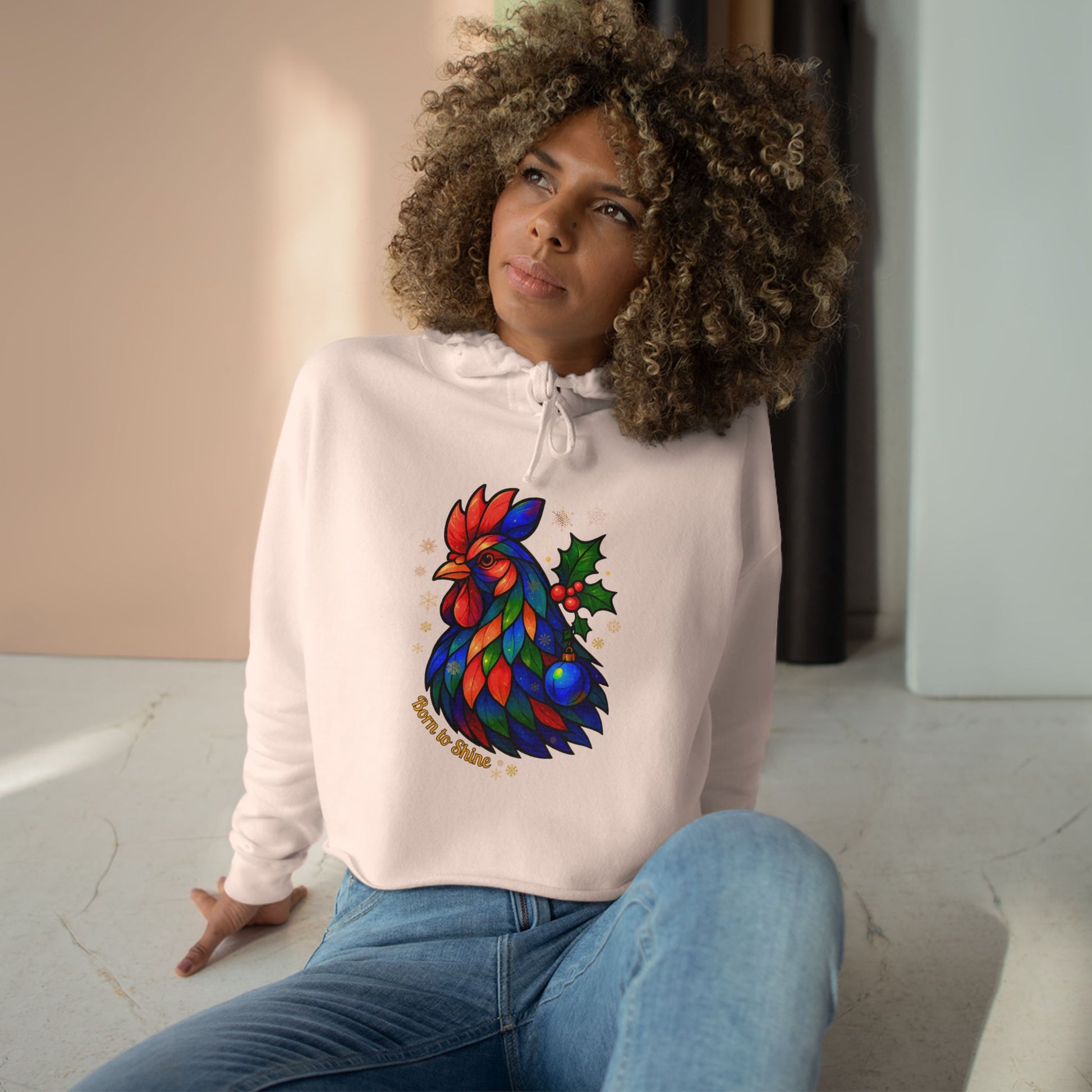 Born to Shine – Radiant Rooster Cropped Hoodie