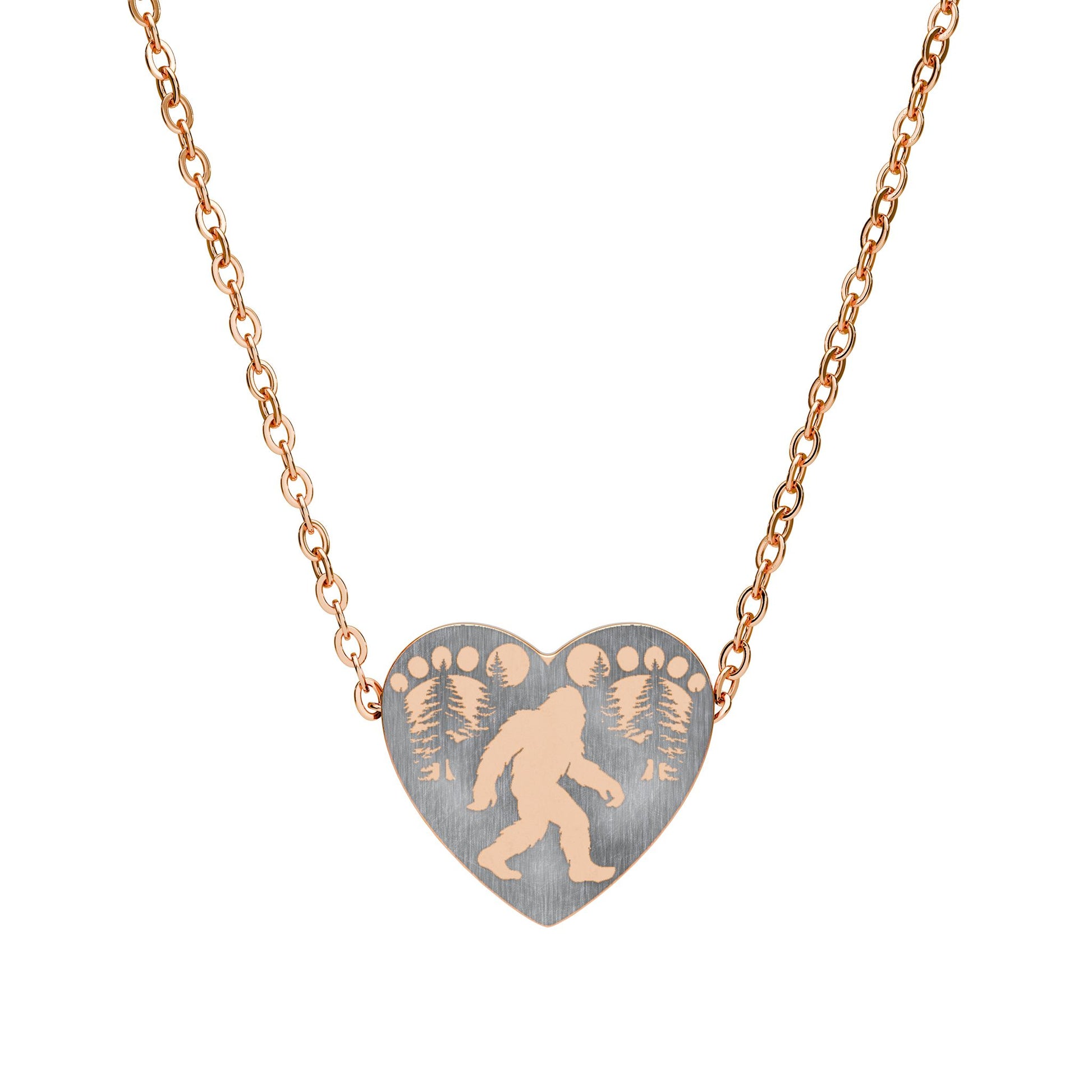 Heart of the Wild – Bigfoot Engraved Heart Necklace