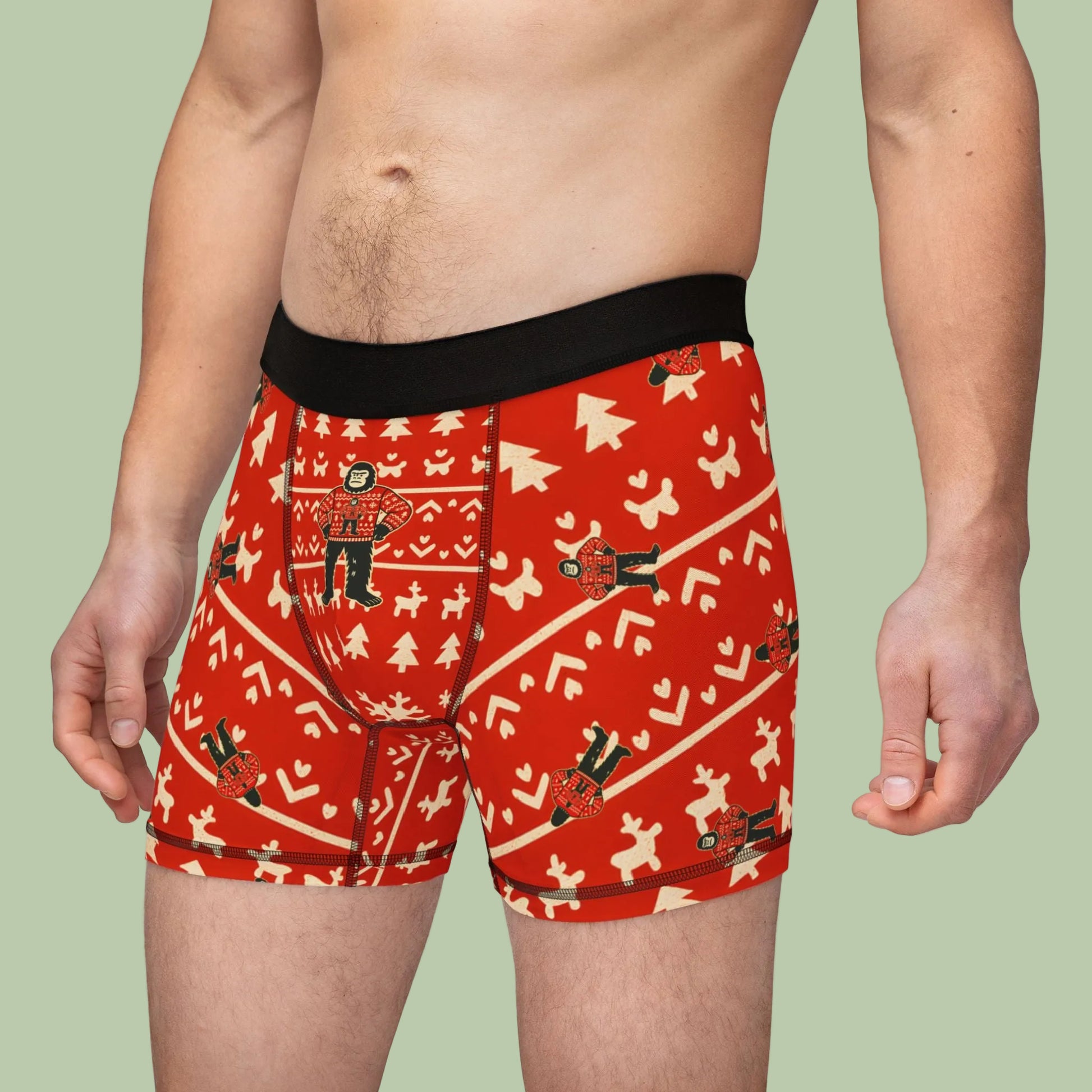 Bigfoots Ugly Christmas Sweater Festive Holiday Boxers for Men