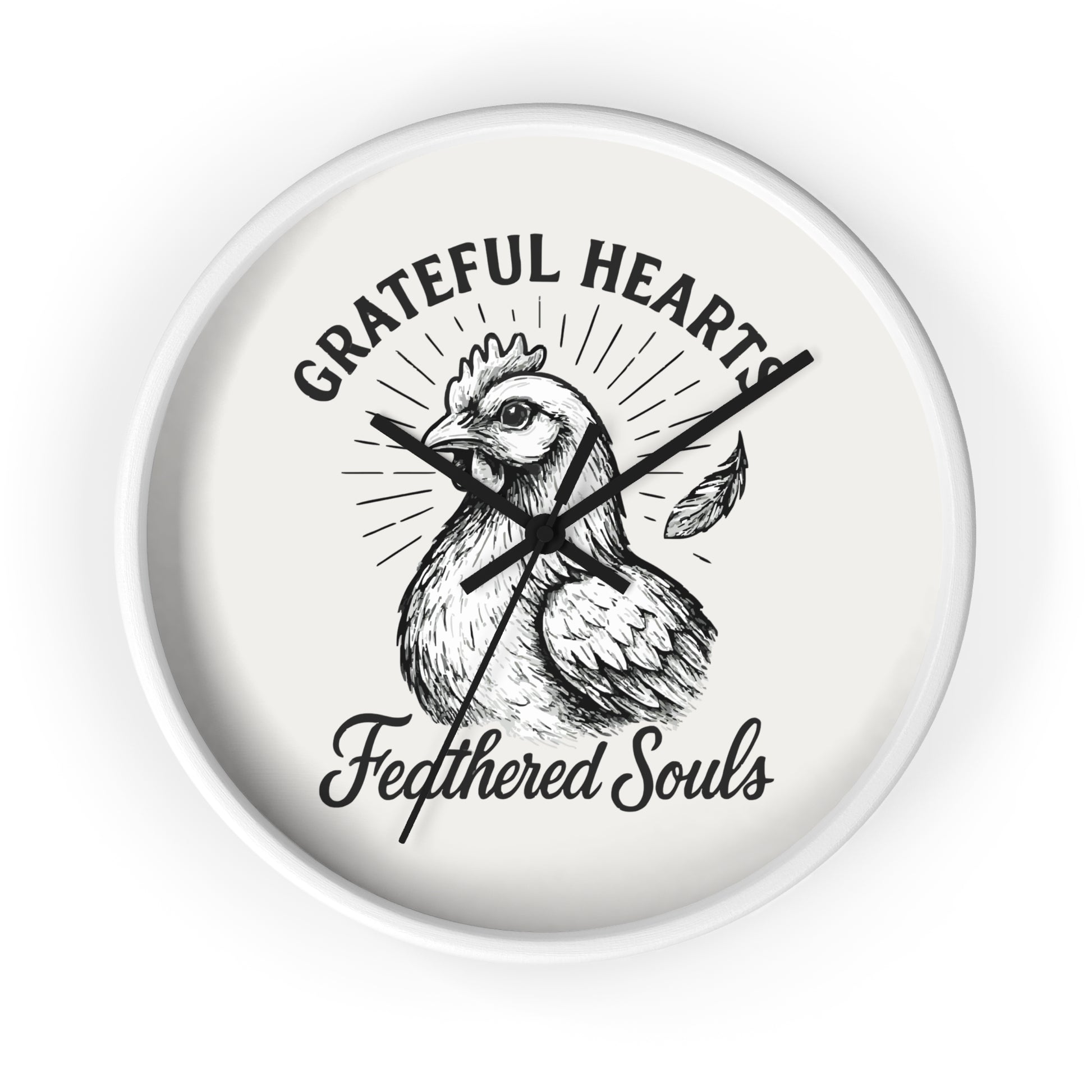 Grateful Hearts, Feathered Souls Rustic Farmhouse Wall Clock