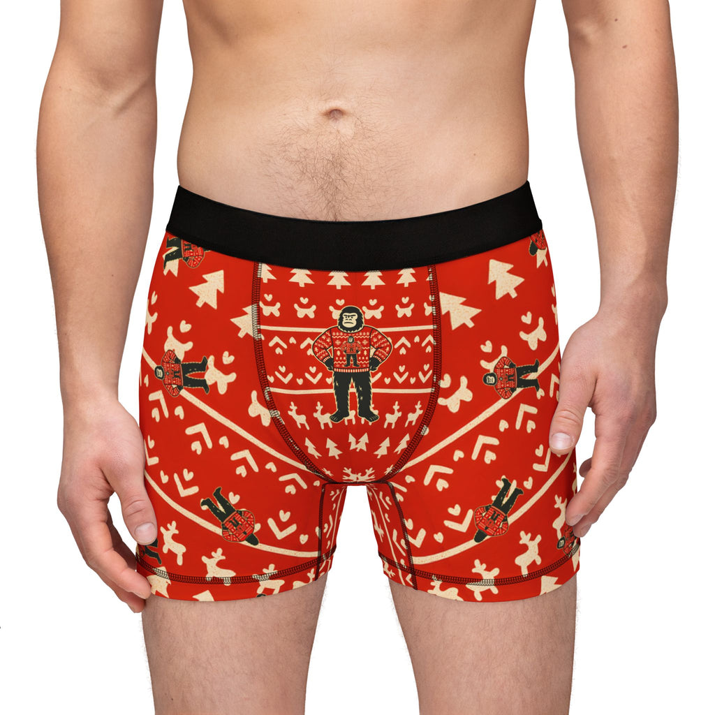 Bigfoots Ugly Christmas Sweater Festive Holiday Boxers for Men