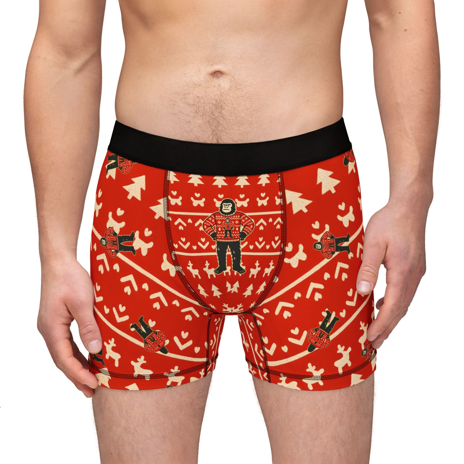 Bigfoots Ugly Christmas Sweater Festive Holiday Boxers for Men