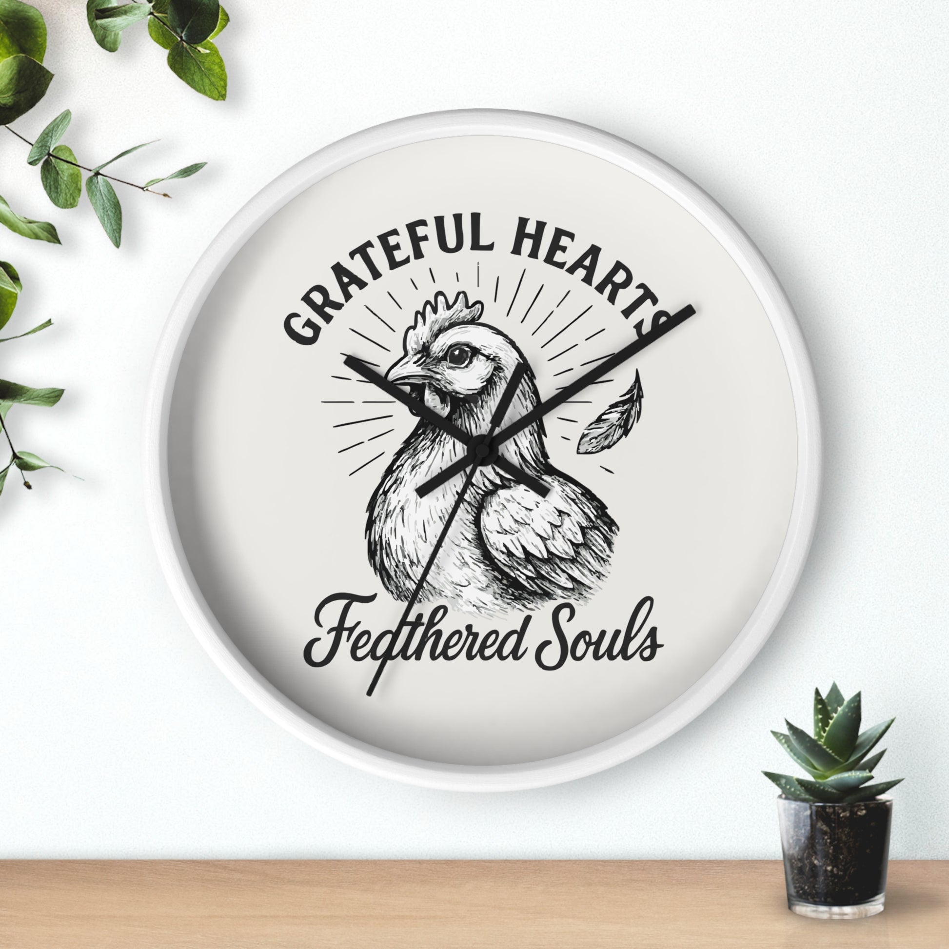 Grateful Hearts, Feathered Souls Rustic Farmhouse Wall Clock