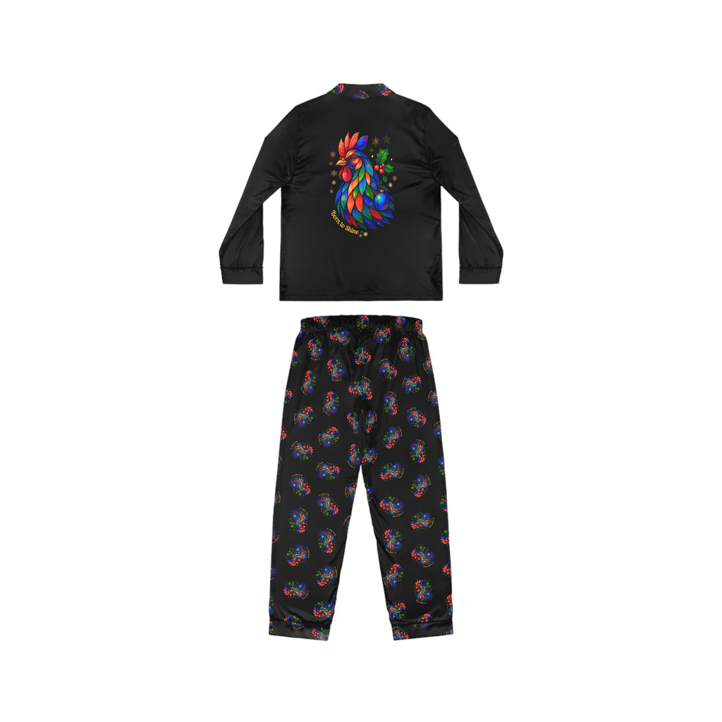 Born to Shine – Midnight Rooster Satin Pajama Set