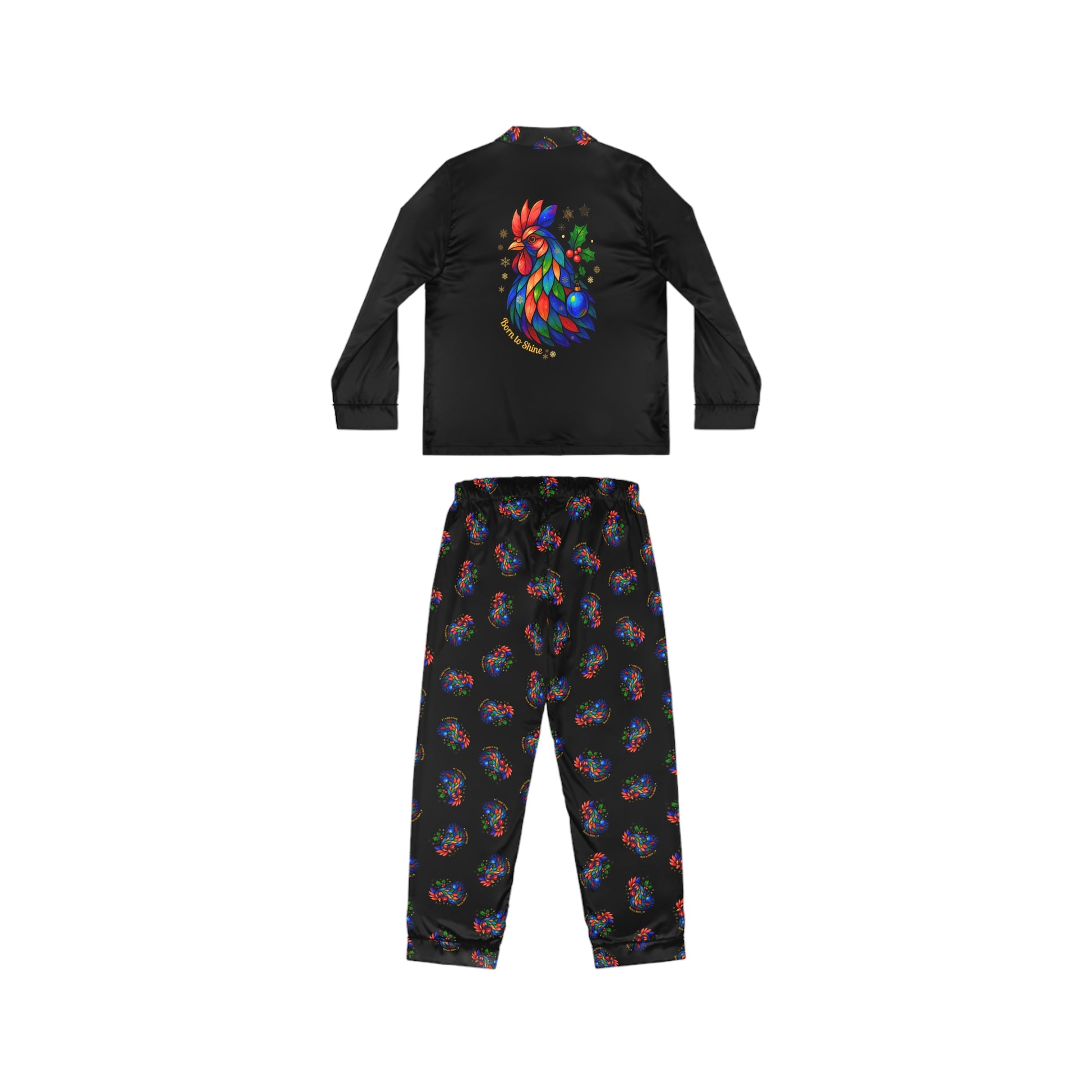 Born to Shine – Midnight Rooster Satin Pajama Set