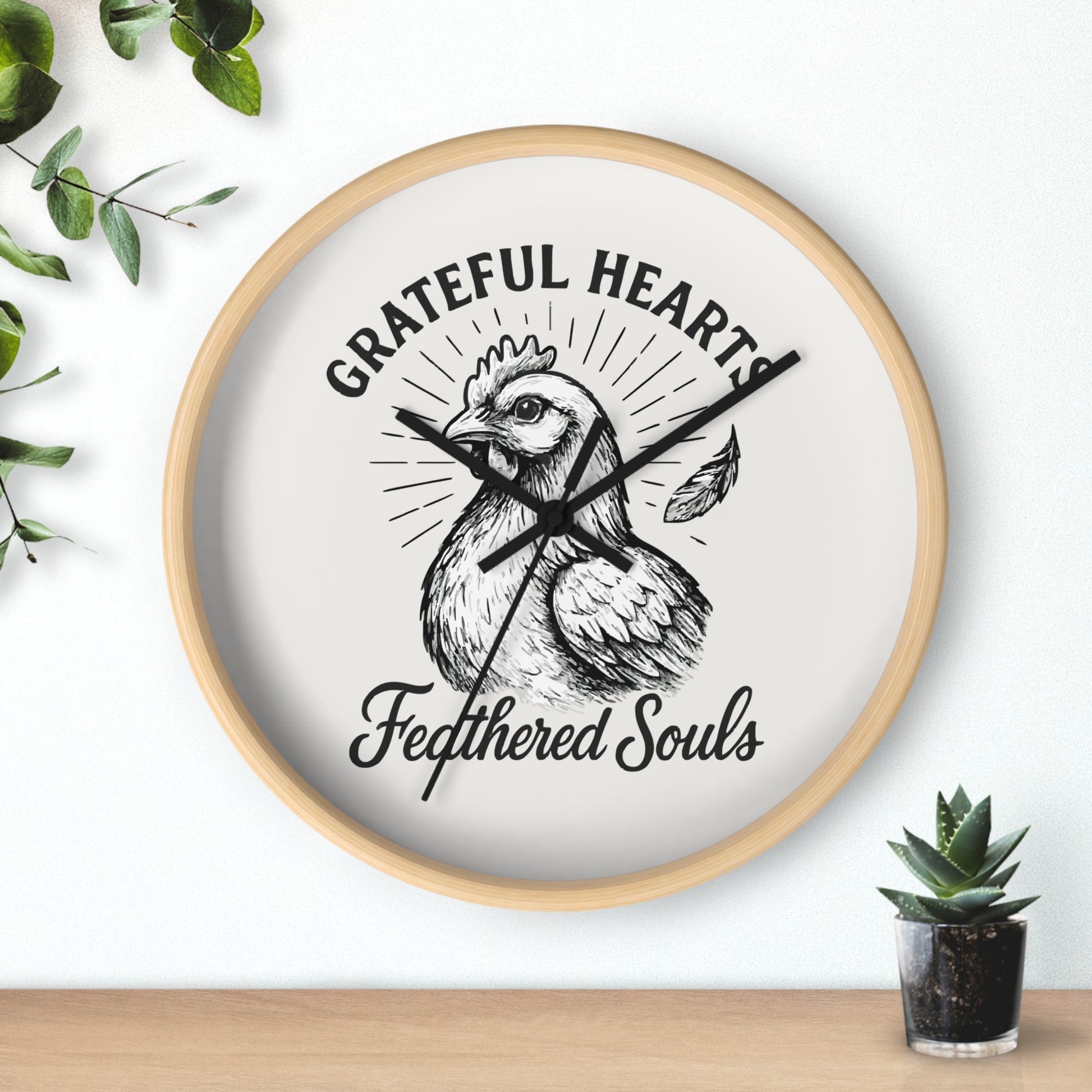 Grateful Hearts, Feathered Souls Rustic Farmhouse Wall Clock