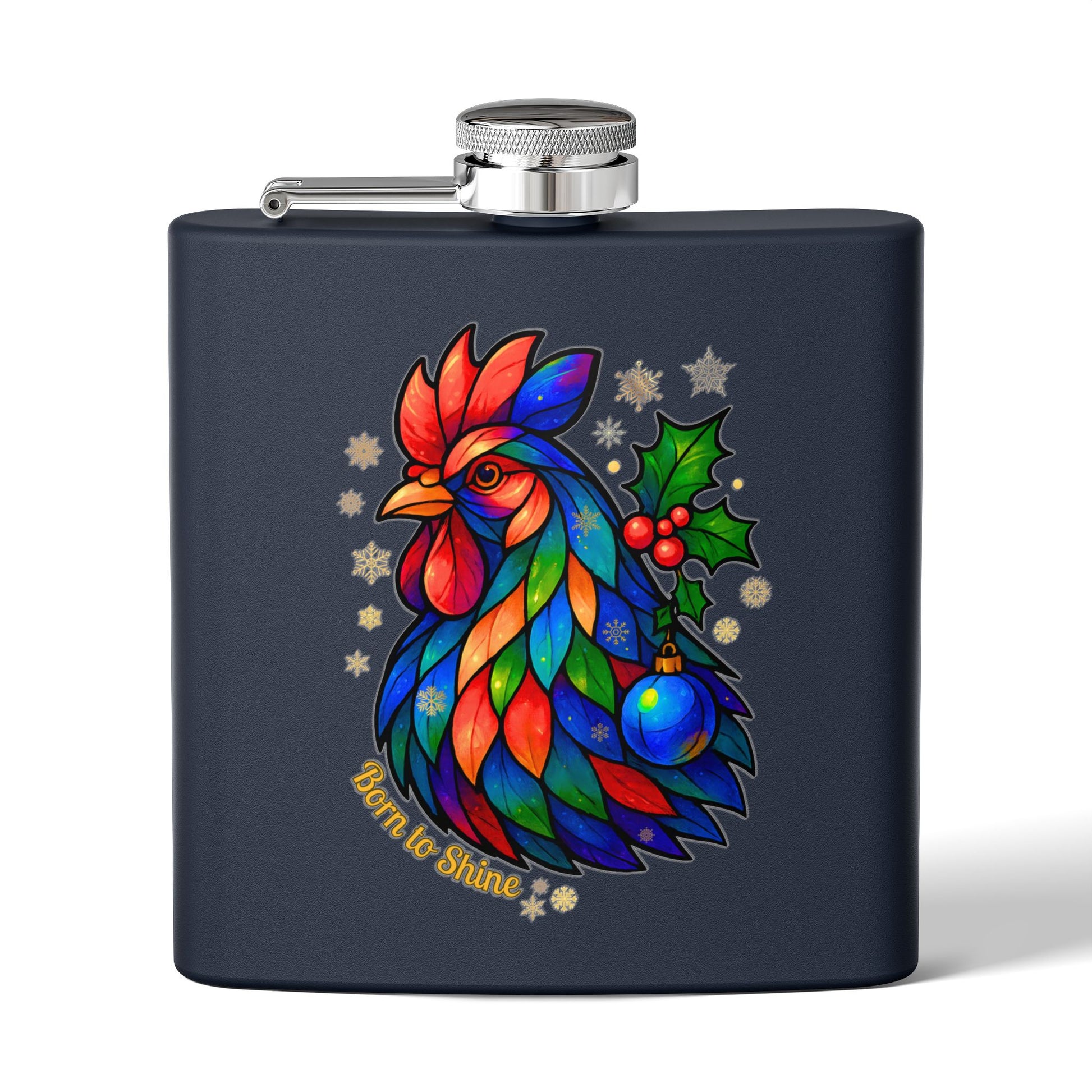 Born to Shine – Holiday Rooster Stainless Steel Flask