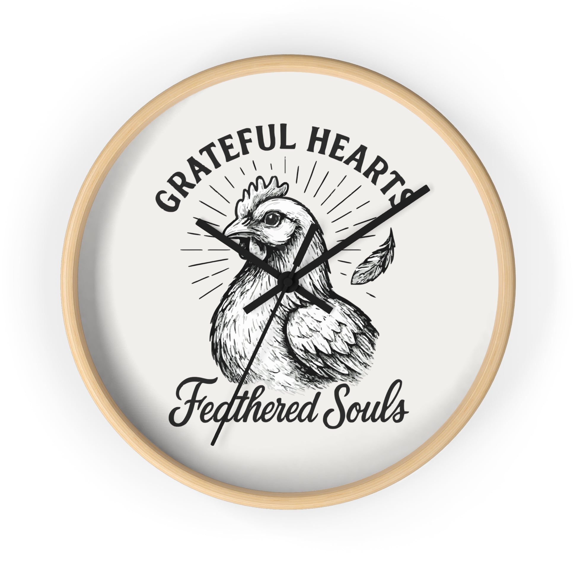 Grateful Hearts, Feathered Souls Rustic Farmhouse Wall Clock