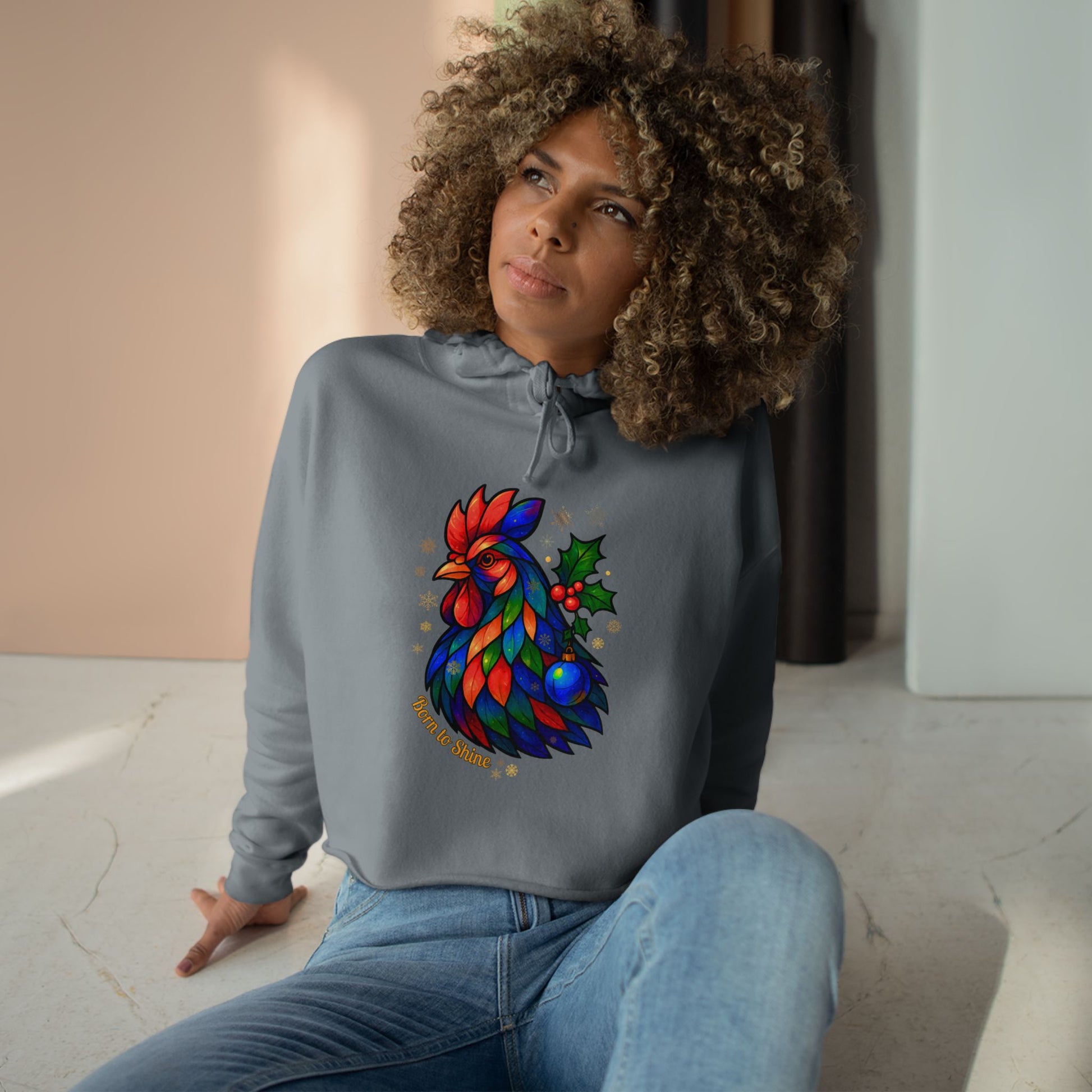 Born to Shine – Radiant Rooster Cropped Hoodie