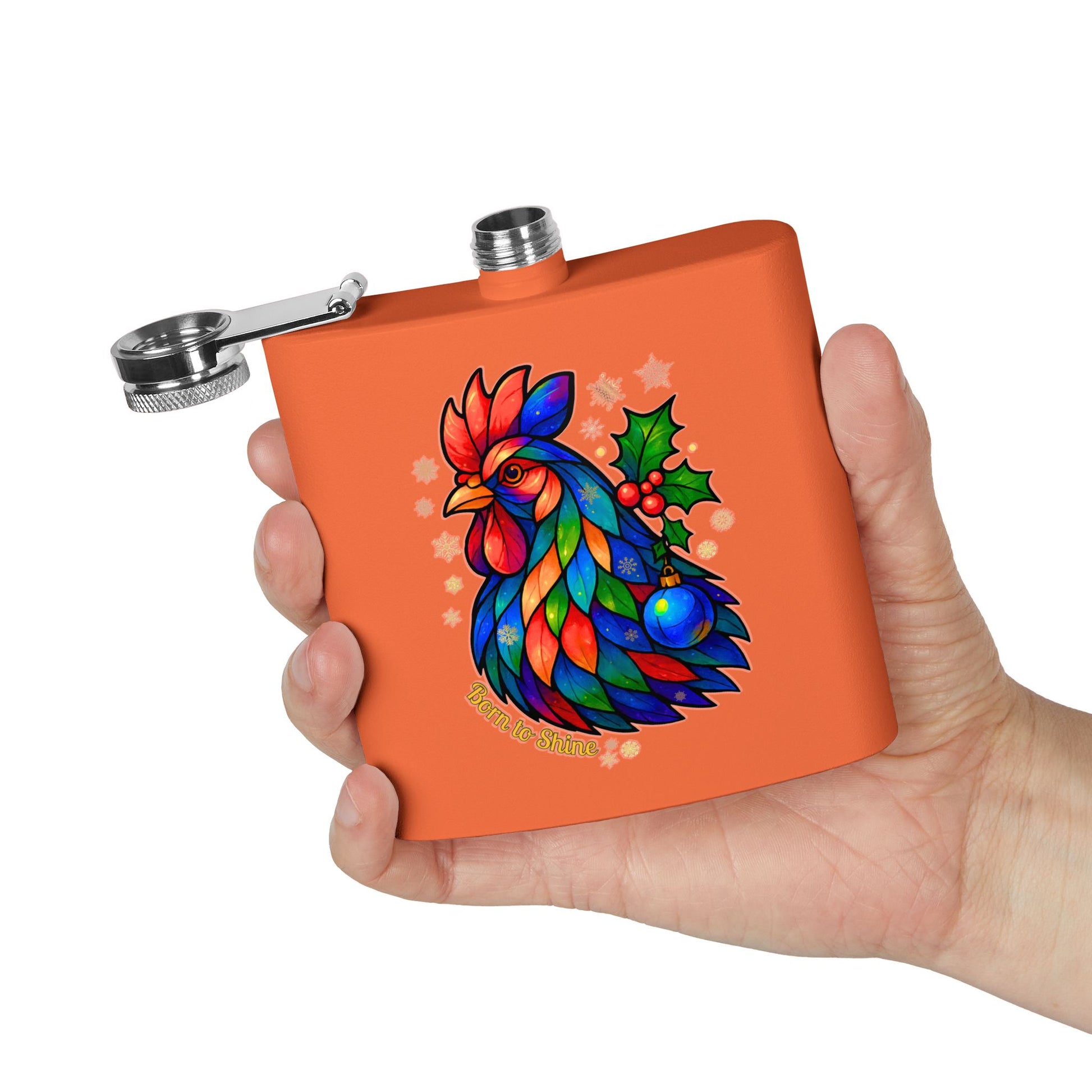 Born to Shine – Holiday Rooster Stainless Steel Flask
