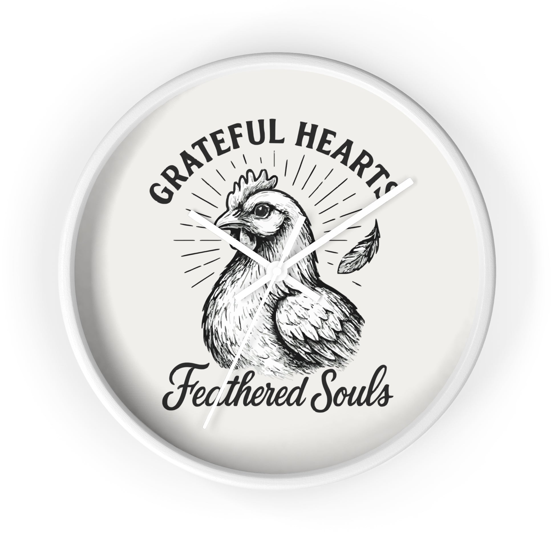 Grateful Hearts, Feathered Souls Rustic Farmhouse Wall Clock