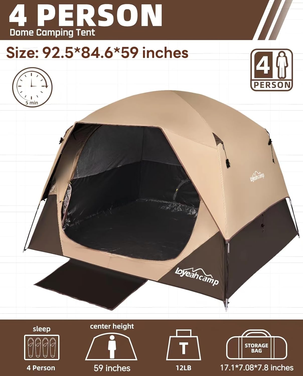 LOYEAHCAMP 4-Person Blackout Camping Tent