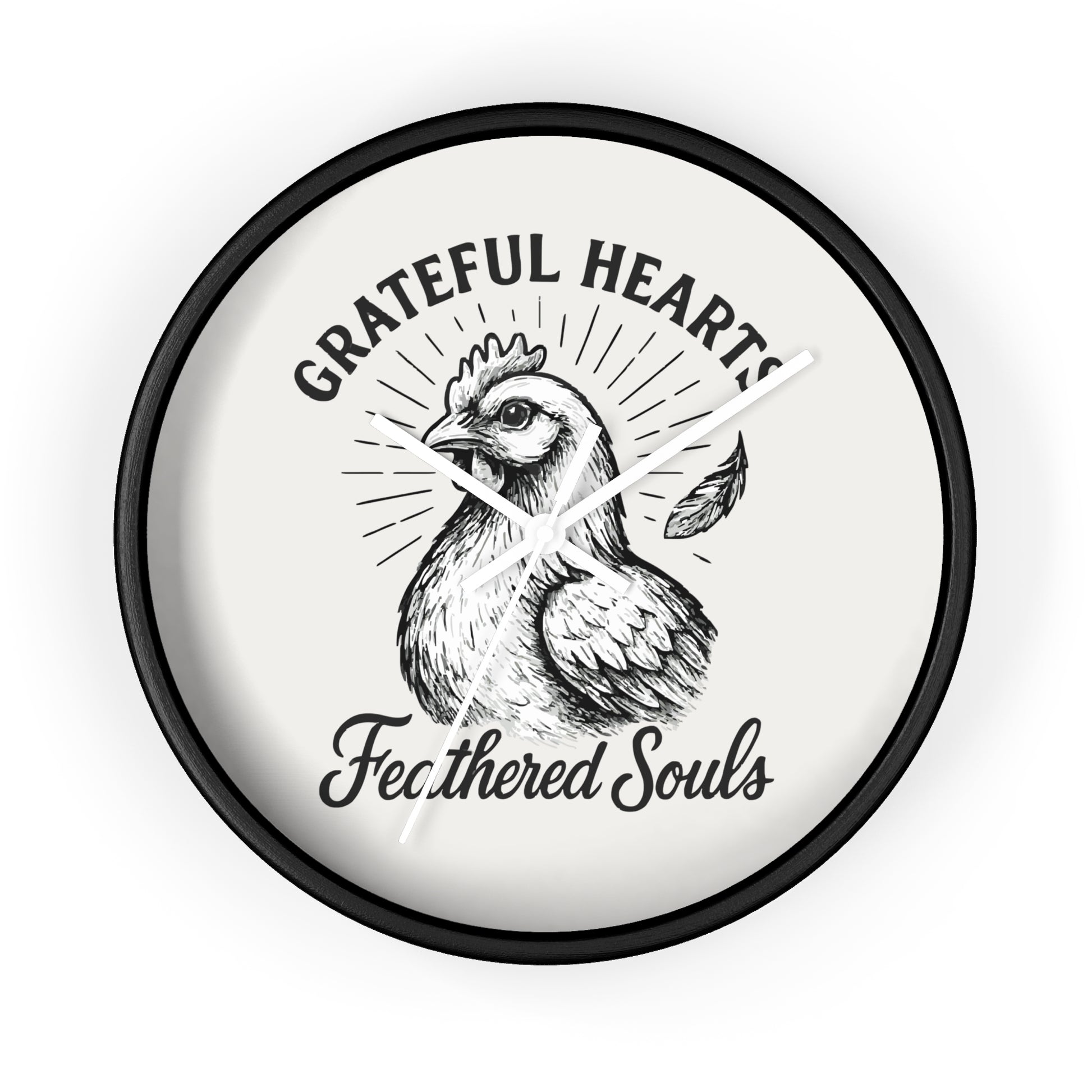 Grateful Hearts, Feathered Souls Rustic Farmhouse Wall Clock