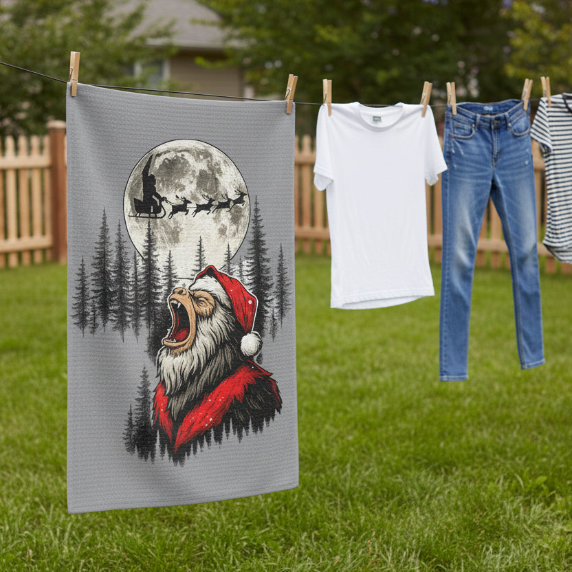 Silent Night, Squatch Night – Microfiber Tea Towel